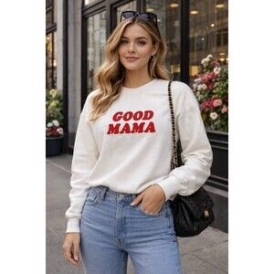 Good American GOOD MAMA Sweatshirt Womens M White Graphic‎ Crewneck Pullover